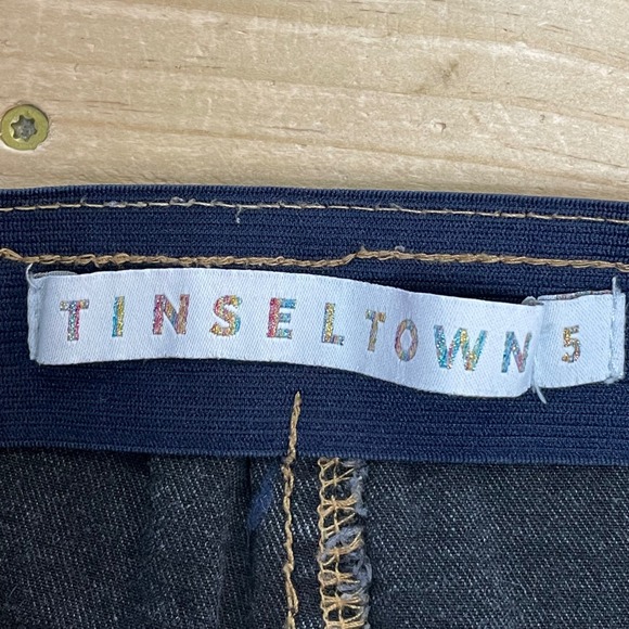 Tinseltown Flare Jeans Two Tone Panel High Waist Raw Hem Denim Size 5 - Picture 2 of 5